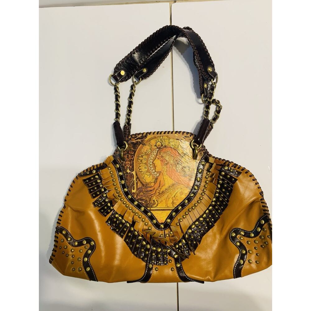 Very RARE Shariff Zodiac Purse Shoulder Bag Vintage 80s Leather Blue Interior